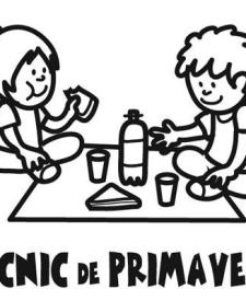 Dibujo gratis para colorear de niños de picnic en primavera