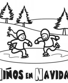 Niños en Navidad. Dibujo para colorear