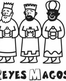 Dibujo para colorear con niños de los Reyes Magos en Navidad