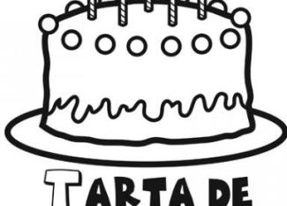 Tarta de cumpleaños. Dibujo para infantil para colorear