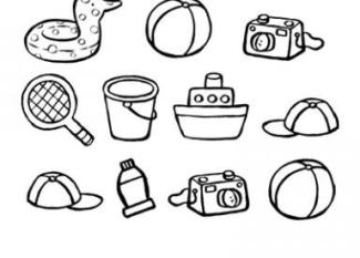 Dibujo con objetos de la playa para imprimir y colorear
