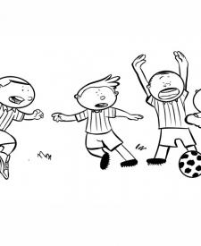 Niños jugando al fútbol. Dibujo de deportes para pintar