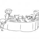 Dibujos de una cena en familia para colorear con los niños