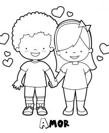 Dibujo de niños enamorados para pintar en San Valentín