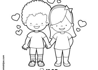 Dibujo de niños enamorados para pintar en San Valentín