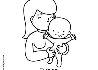 Mamá con su bebé. Dibujo para pintar con los niños