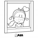 Dibujo de una niña enamorada mirando por la ventana para colorear