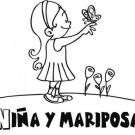 Dibujos para colorear con niños de niña y mariposa