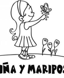 Dibujos para colorear con niños de niña y mariposa