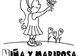Dibujos para colorear con niños de niña y mariposa