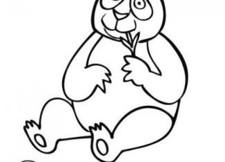 Dibujo para colorear con los niños de un oso panda con hojas de bambú