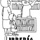 Dibujos para colorear de niños en una librería. Dibujos de tiendas