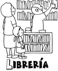 Dibujos para colorear de niños en una librería. Dibujos de tiendas