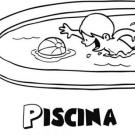 Dibujo de un niño nadando en la piscina para imprimir y pintar