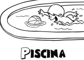 Dibujo de un niño nadando en la piscina para imprimir y pintar