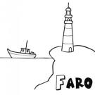 Dibujo de faro y barco para imprimir y pintar. Dibujos del mar para niños