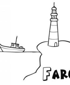 Dibujo de faro y barco para imprimir y pintar. Dibujos del mar para niños