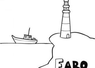 Dibujo de faro y barco para imprimir y pintar. Dibujos del mar para niños