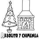 Árbol de Navidad y chimenea. Dibujos para colorear con los niños