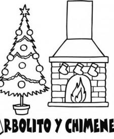 Árbol de Navidad y chimenea. Dibujos para colorear con los niños