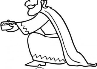 Rey Melchor regalando oro. Dibujo para niños