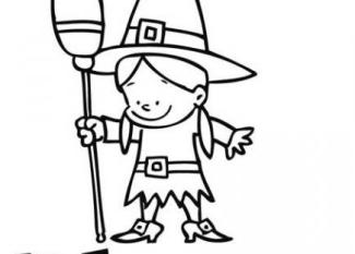 Dibujo infantil de niña bruja para colorear