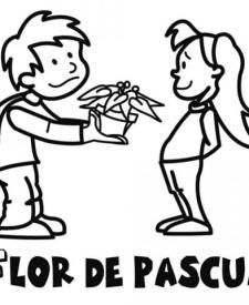 Dibujo de un niño regalando una flor de Pascua