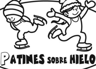 Dibujo infantil de niños patinando en Navidad