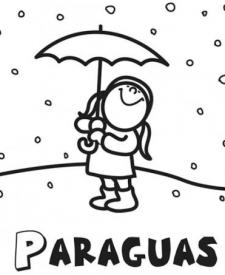 Dibujos para colorear de una niña con paraguas en Navidad