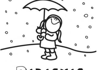 Dibujos para colorear de una niña con paraguas en Navidad