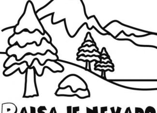 Dibujo para colorear con los niños de un paisaje nevado