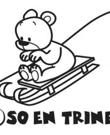 Oso en trineo en Navidad. Dibujo para colorear