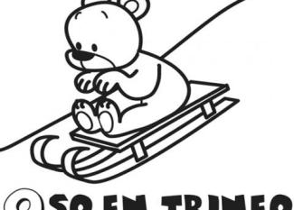 Oso en trineo en Navidad. Dibujo para colorear