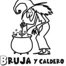 Dibujo para pintar en Halloween de bruja con caldero