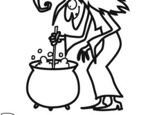 Dibujo para pintar en Halloween de bruja con caldero