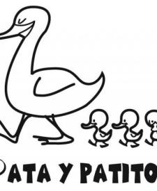 Dibujo para pintar de mamá pata y sus patitos. Dibujos de animales