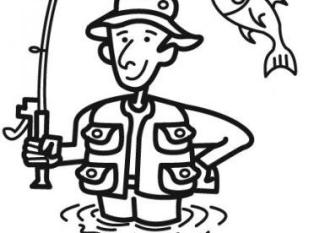 Dibujo de un pescador para imprimir y colorear con niños
