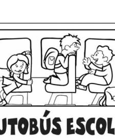 Dibujos para colorear de niños en autobús escolar