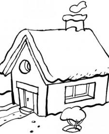 Dibujo de una cabaña con chimenea para niños