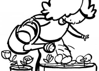 Dibujo de niña regando las plantas para imprimir y colorear