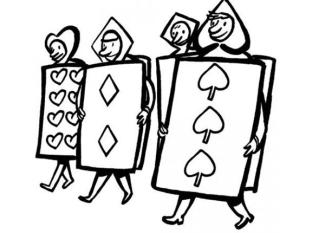 Dibujo de un disfraz de naipe para imprimir y colorear con los niños
