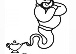 Dibujo para colorear del Genio de la lámpara. Imágenes de cuentos