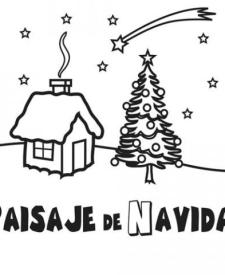 Dibujo de un paisaje de Navidad para colorear con los niños