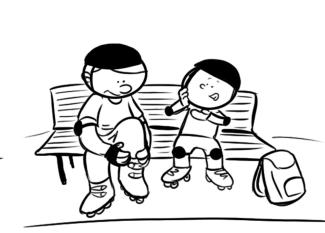 Niño aprendiendo a ponerse los patines