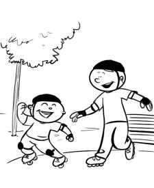 Niño patinando con su papá. Dibujo para colorear