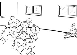Dibujo para colorear o pintar de niños en clase