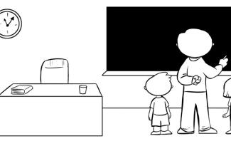 Dibujo de profesor y alumnos en clase para colorear gratis