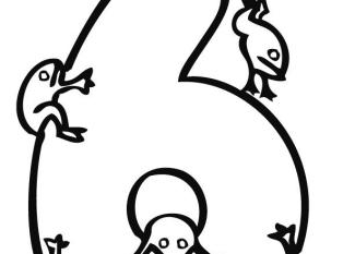 Dibujo para colorear con el número 6. Imágenes para imprimir y pintar