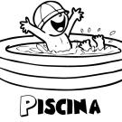 Dibujo para pintar de un niño bañándose en la piscina en verano