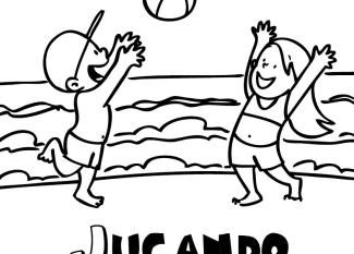 Dibujo para imprimir y colorear de niños jugando en la playa